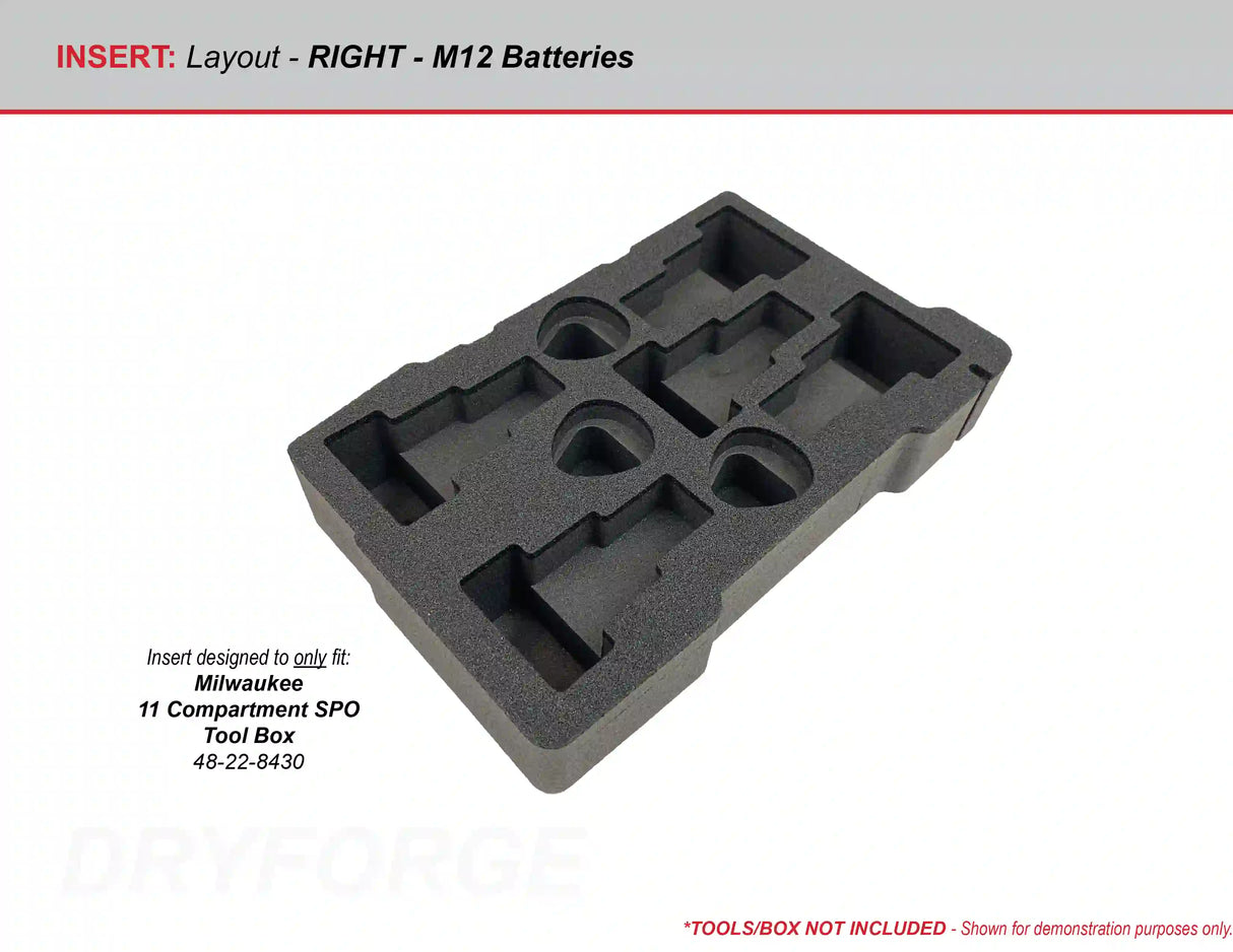 FOAM INSERT to store M12 Charger and Batteries in a Milwaukee Packout 11 Compartment Tool Box - Tools/Case NOT Included