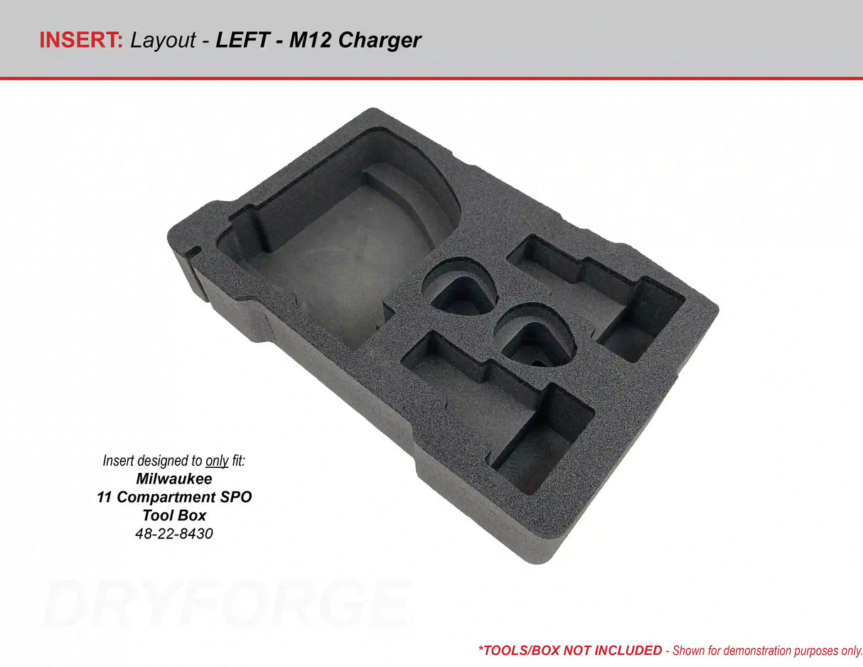 FOAM INSERT to store M12 Charger and Batteries in a Milwaukee Packout 11 Compartment Tool Box - Tools/Case NOT Included