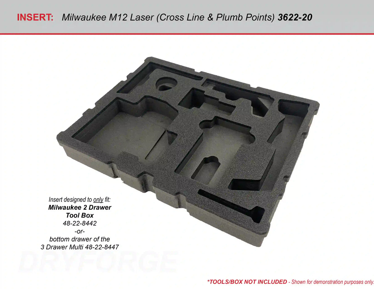 FOAM INSERT to store M12 Laser 3622-20 in a Milwaukee Packout 2 Drawer Tool Box - Tools/Case NOT Included