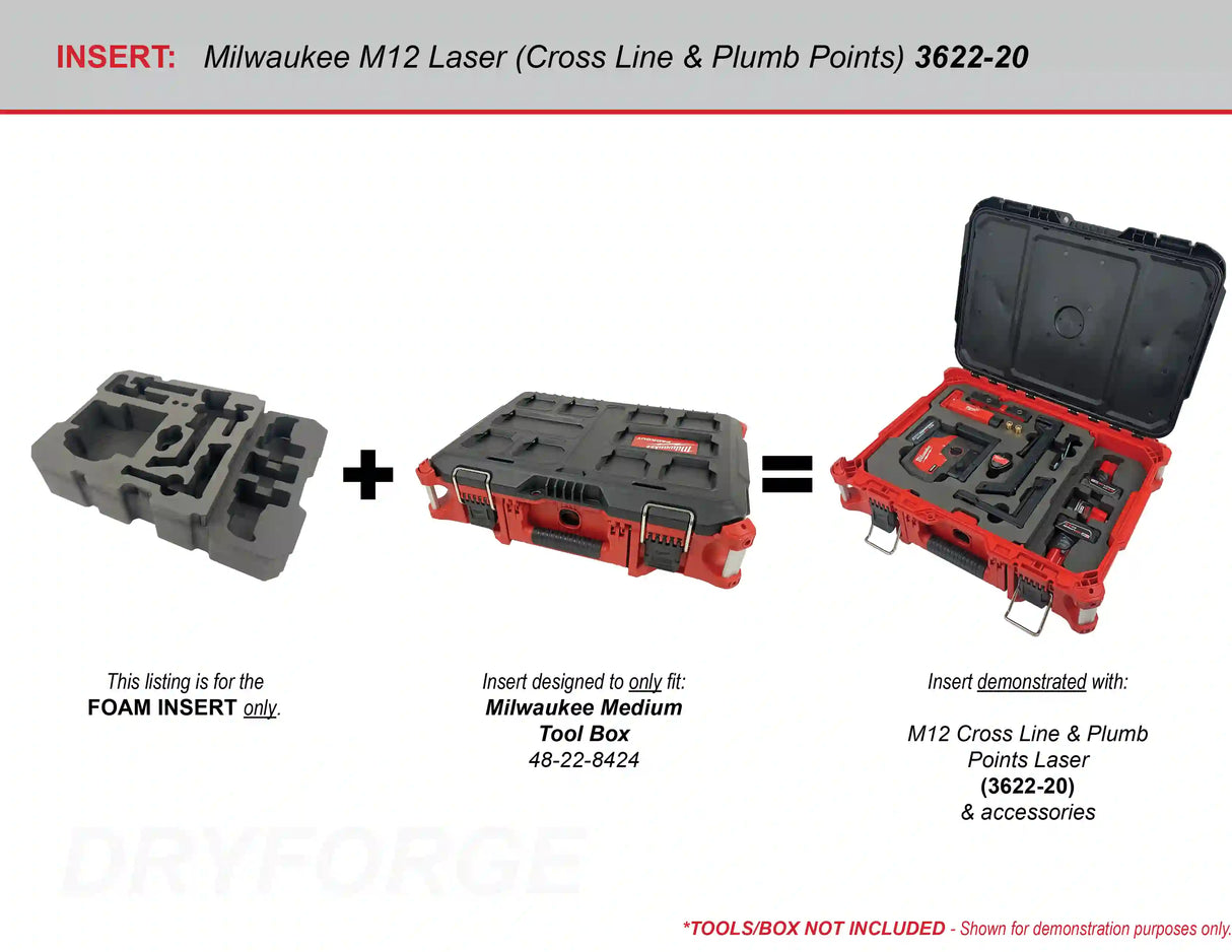 FOAM INSERT to store M12 Laser 3622-20 in a Milwaukee Packout Medium Tool Box - Tools/Case NOT Included