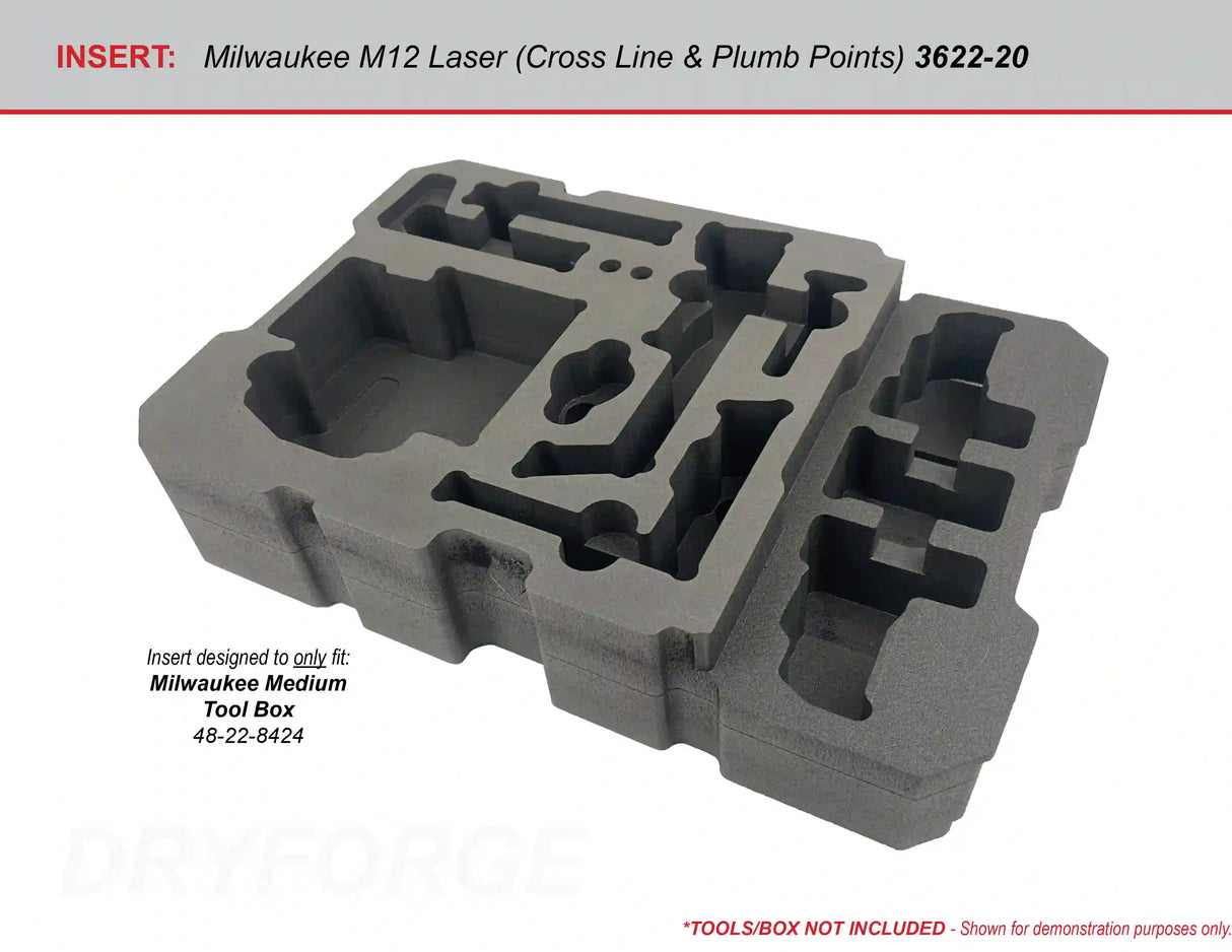 FOAM INSERT to store M12 Laser 3622-20 in a Milwaukee Packout Medium Tool Box - Tools/Case NOT Included