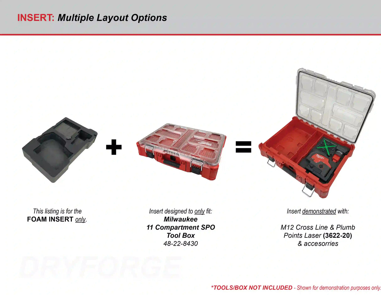 FOAM INSERT to store M12 Green 125ft Laser 3622-20 in a Milwaukee Packout 11 Compartment Tool Box - Tools/Case NOT Included