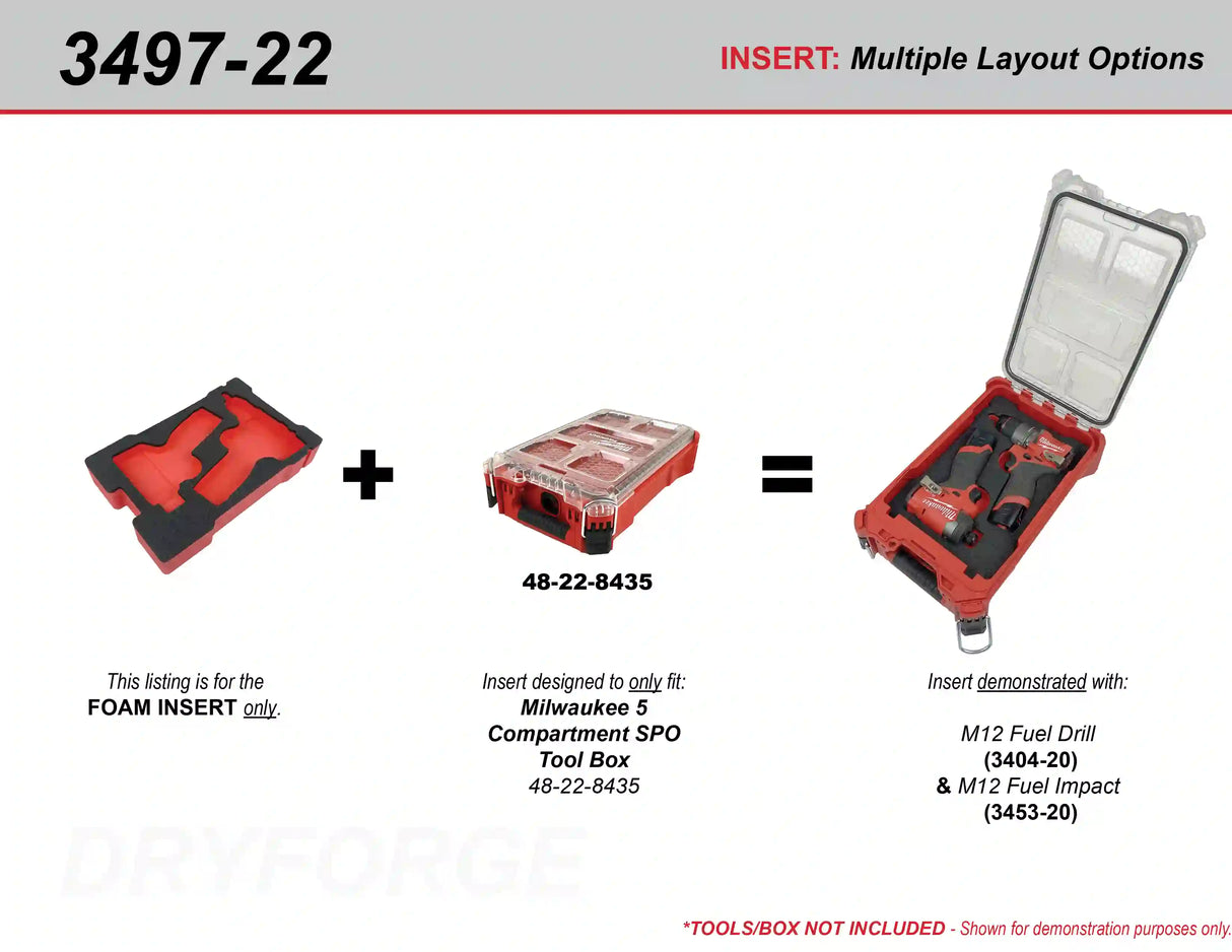 FOAM INSERT to store M12 Fuel Drill and Impact in a Milwaukee Packout 5 Compartment Small Parts Organizer - Tools/Case NOT Included