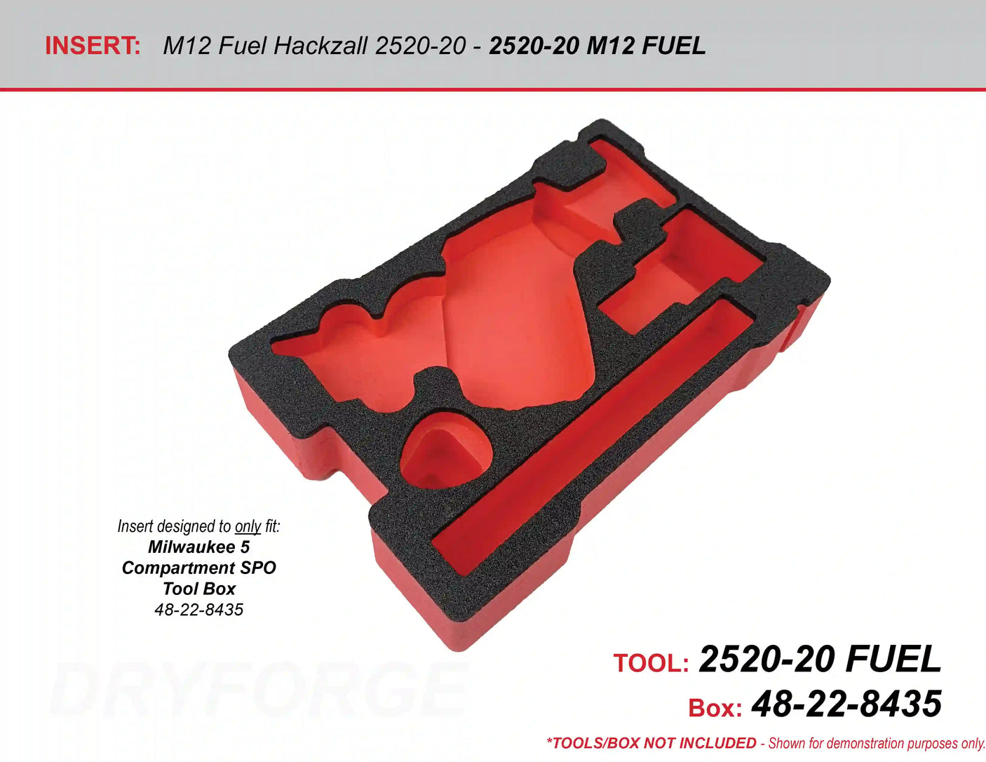 FOAM INSERT to store M12 Fuel Hackzall 2520-20 in a Milwaukee Packout 5 Compartment Small Parts Organizer - Tools/Case NOT Included