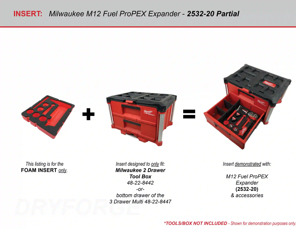 FOAM INSERT to store M12 Fuel ProPEX Expander in a Milwaukee Packout 2 Drawer Tool Box - Tools/Case NOT Included