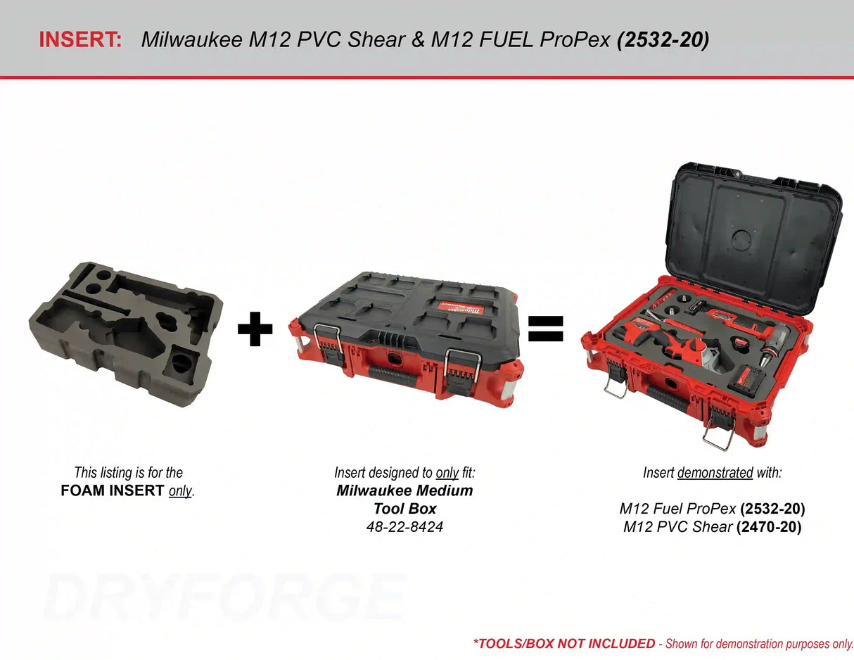 FOAM INSERT to store M12 ProPex Tool and M12 PVC Shear 2470-20 in a Packout Medium Tool Box - Tools/Case NOT Included