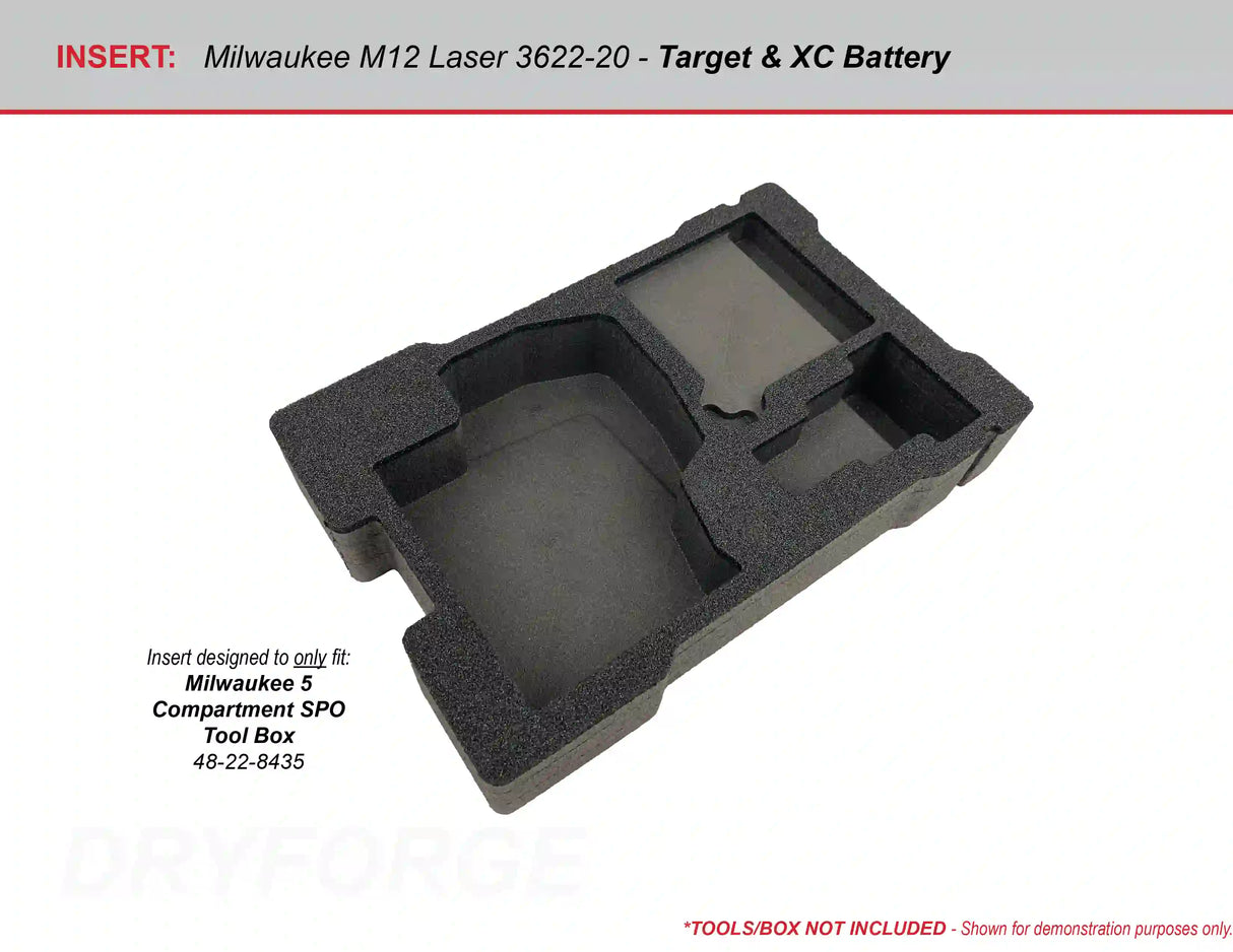 FOAM INSERT to store M12 Green 125ft Laser 3622-20 in a Milwaukee Packout 5 Compartment Small Parts Organizer - Tools/Case NOT Included