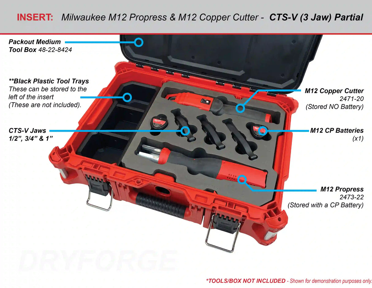 FOAM INSERT to store M12 Propress 4 CTS-V and 3 IPS Jaws in a Packout Medium Tool Box - Tools/Case NOT Included (Copy)