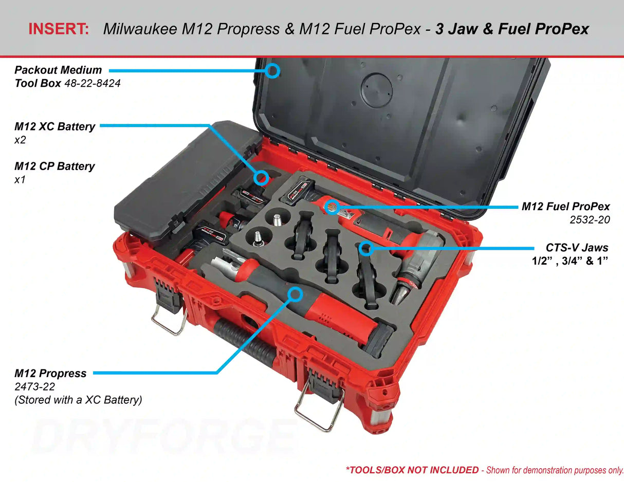 FOAM INSERT to store M12 Force Logic Press Kit 2473-22 and M12 Fuel ProPex 2532-20 in a Packout Medium Tool Box- Tools NOT Included