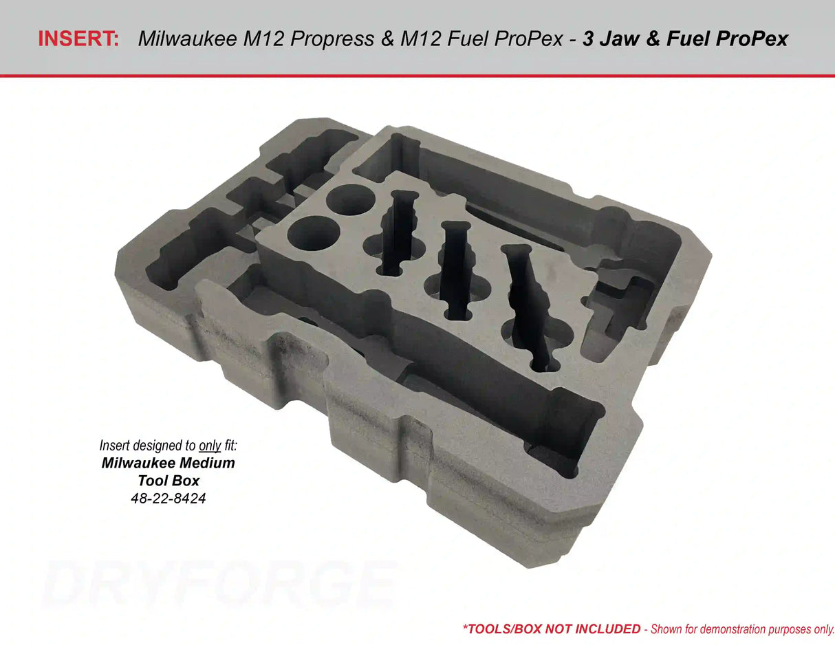 FOAM INSERT to store M12 Force Logic Press Kit 2473-22 and M12 Fuel ProPex 2532-20 in a Packout Medium Tool Box- Tools NOT Included