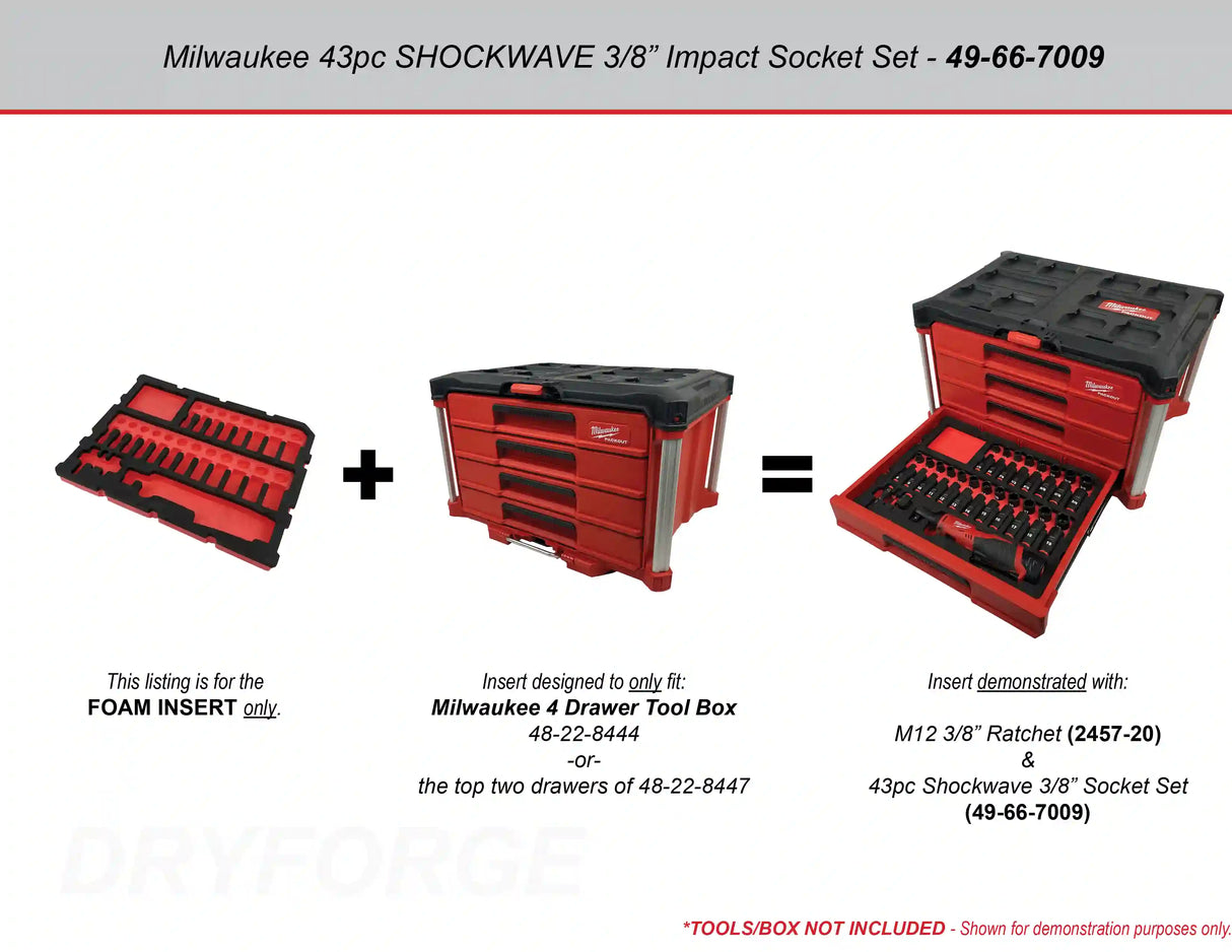 FOAM INSERT to store M12 Ratchet and Shockwave 43 Piece Socket Set in a Milwaukee Packout 4 Drawer Tool Box - Tools/Case NOT Included