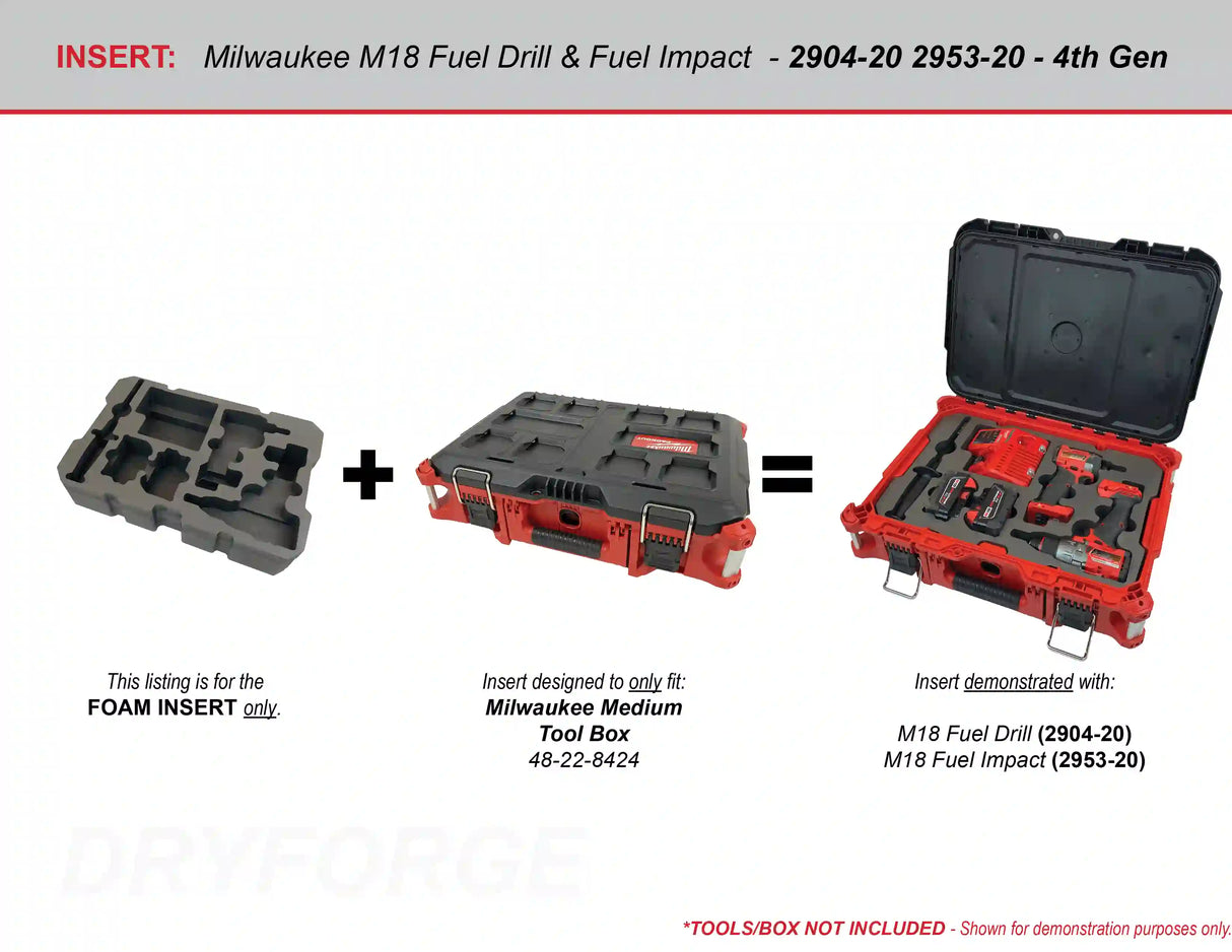 FOAM INSERT to store M18 Fuel Hammer Drill Impact Kit in a Milwaukee Packout Medium Tool Box 48-22-8424 - Tools/Case NOT Included