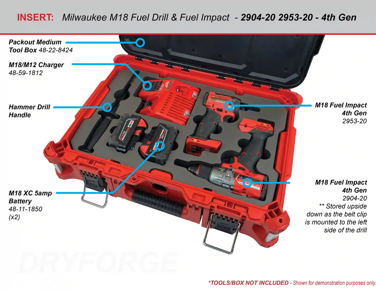 FOAM INSERT to store M18 Fuel Hammer Drill Impact Kit in a Milwaukee Packout Medium Tool Box 48-22-8424 - Tools/Case NOT Included