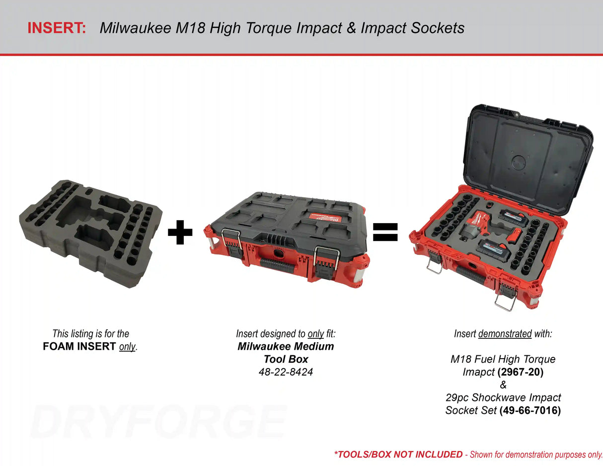 FOAM INSERT to store M18 Fuel High Torque Impact and 1/2" Shockwave Impact Socket Set in a Packout Medium Tool Box - Tools/Case NOT Included