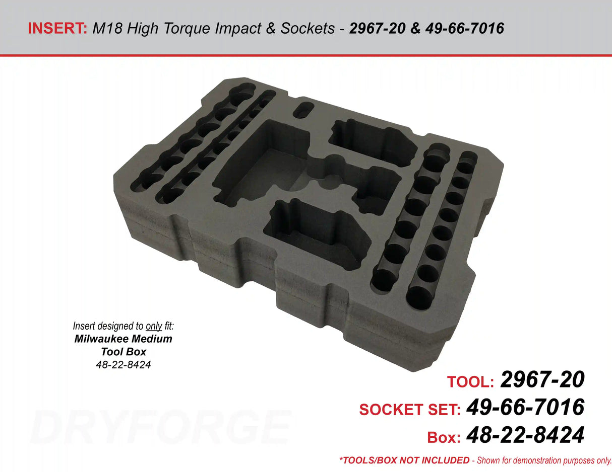FOAM INSERT to store M18 Fuel High Torque Impact and 1/2" Shockwave Impact Socket Set in a Packout Medium Tool Box - Tools/Case NOT Included