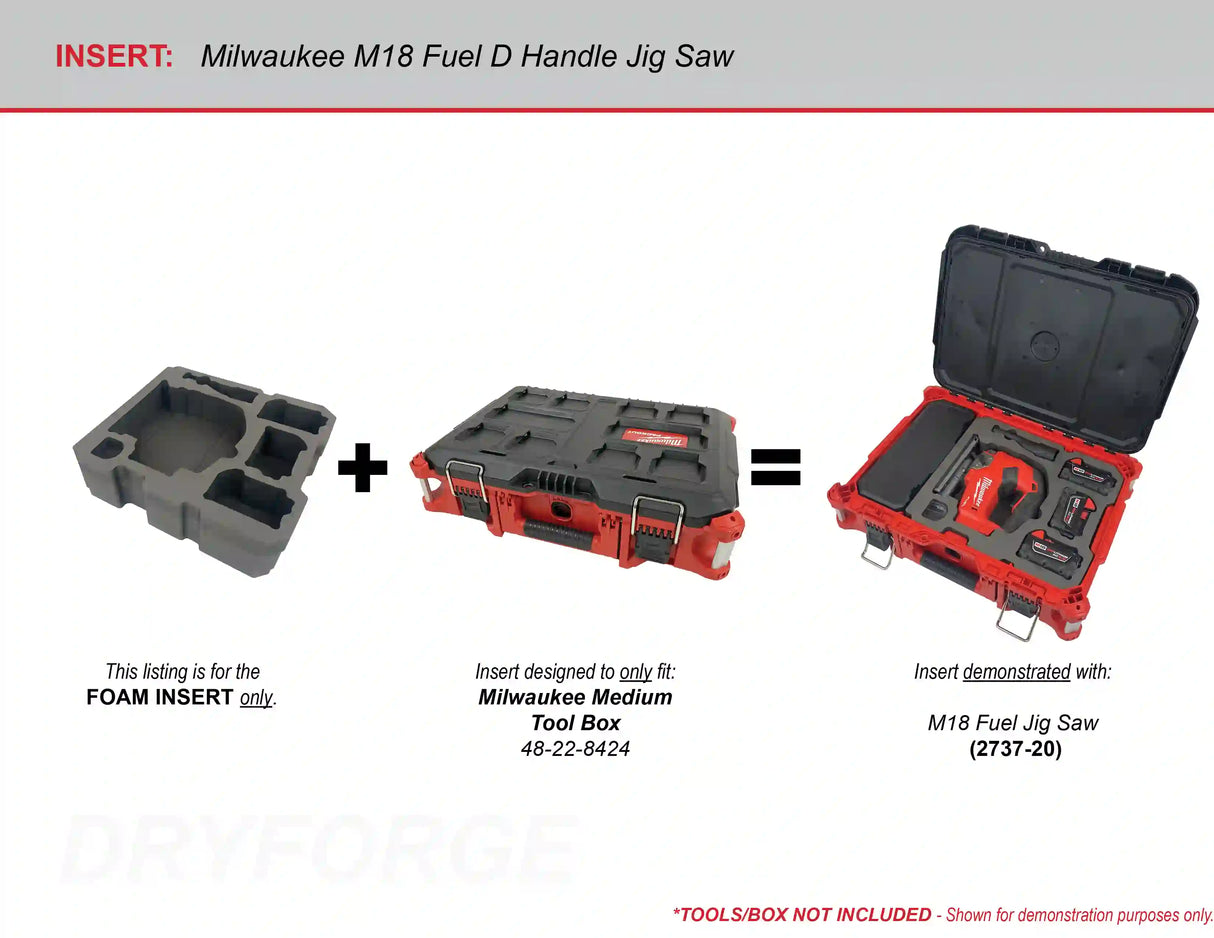 FOAM INSERT to store M18 Fuel D Handle Jig Saw 2737-20 in a Milwaukee Packout Medium Tool Box 48-22-8424 - Tools/Case NOT Included