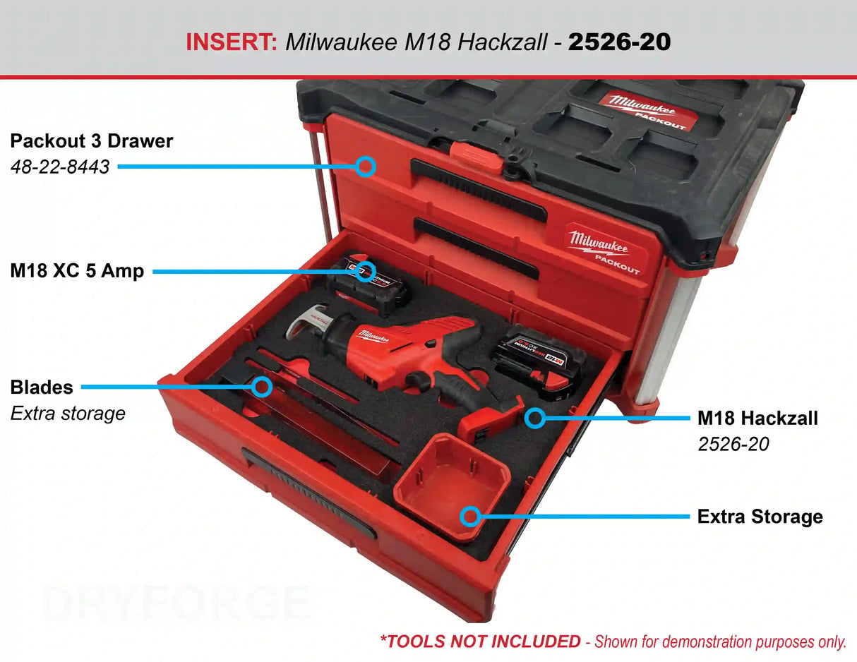 FOAM INSERT to store M18 Fuel Hackzall 2719-20 in a Milwaukee Packout 2 Drawer Tool Box - Tools/Case NOT Included