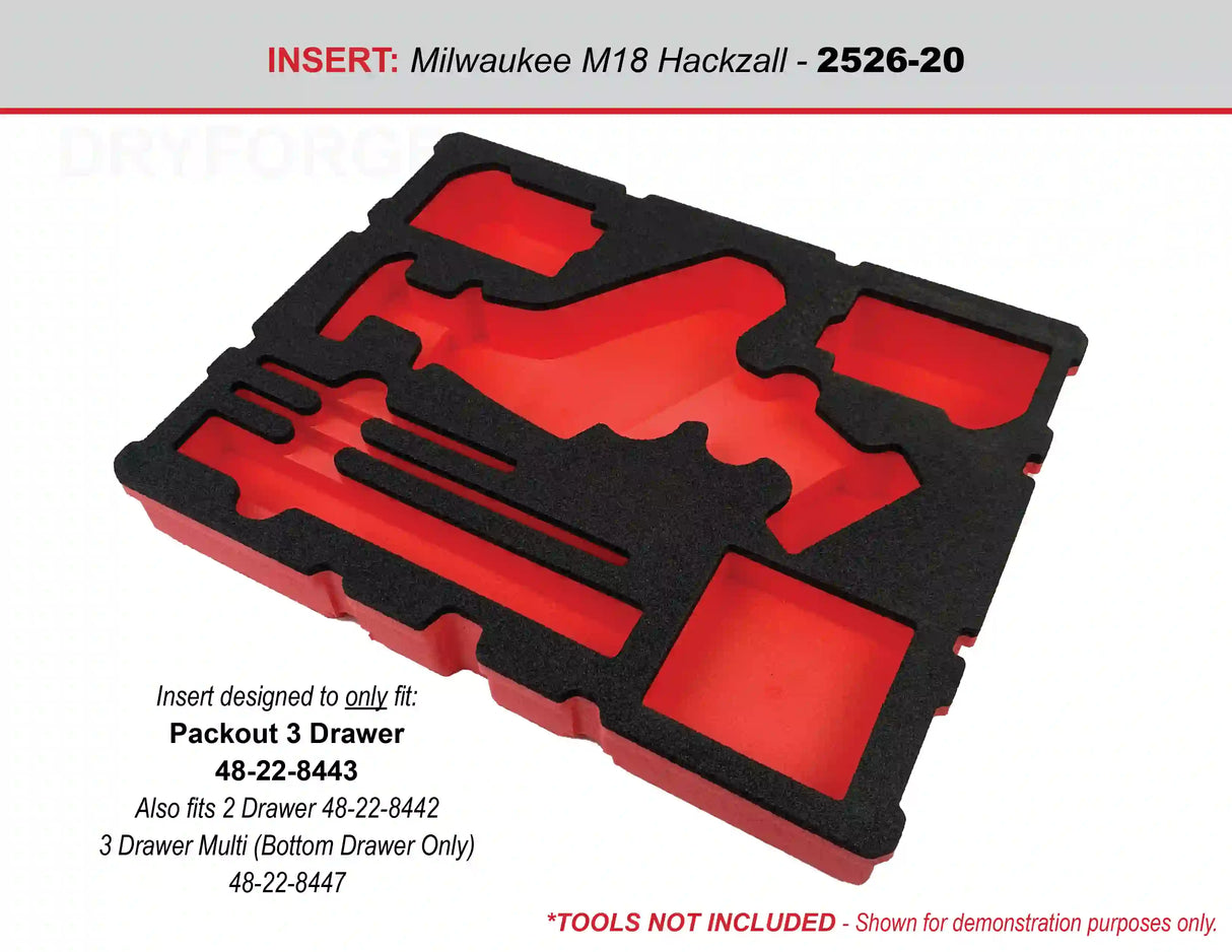 FOAM INSERT to store M18 Fuel Hackzall 2719-20 in a Milwaukee Packout 2 Drawer Tool Box - Tools/Case NOT Included