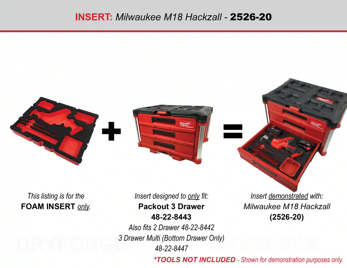 FOAM INSERT to store M18 Fuel Hackzall 2719-20 in a Milwaukee Packout 2 Drawer Tool Box - Tools/Case NOT Included