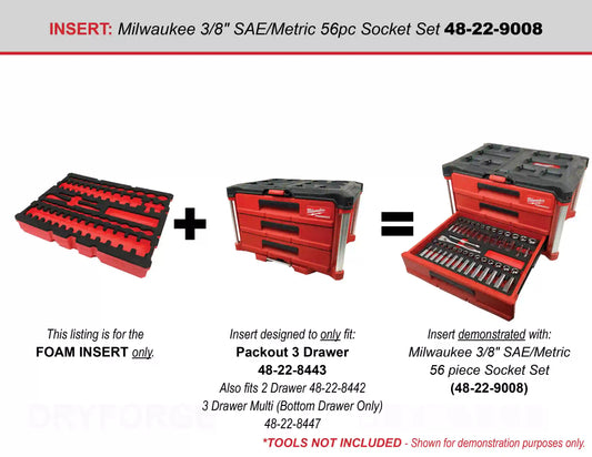 FOAM INSERT to store Milwaukee 56pc Socket Set 48-22-9008 in a Milwaukee Packout 3 Drawer Tool Box 48-22-8443 - Tools/Case NOT Included