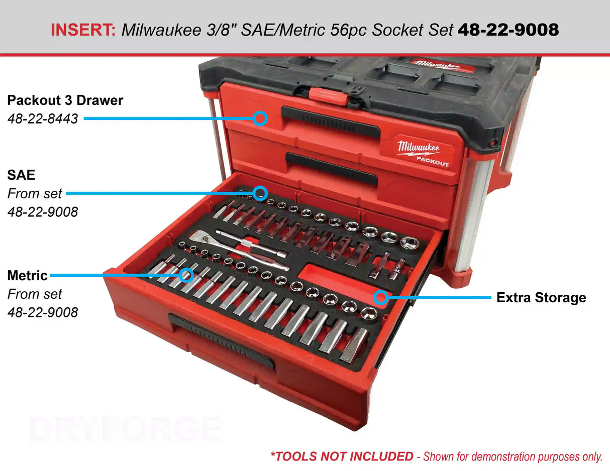 FOAM INSERT to store Milwaukee 56pc Socket Set 48-22-9008 in a Milwaukee Packout 3 Drawer Tool Box 48-22-8443 - Tools/Case NOT Included