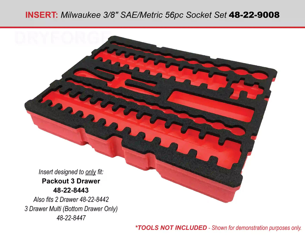 FOAM INSERT to store Milwaukee 56pc Socket Set 48-22-9008 in a Milwaukee Packout 3 Drawer Tool Box 48-22-8443 - Tools/Case NOT Included