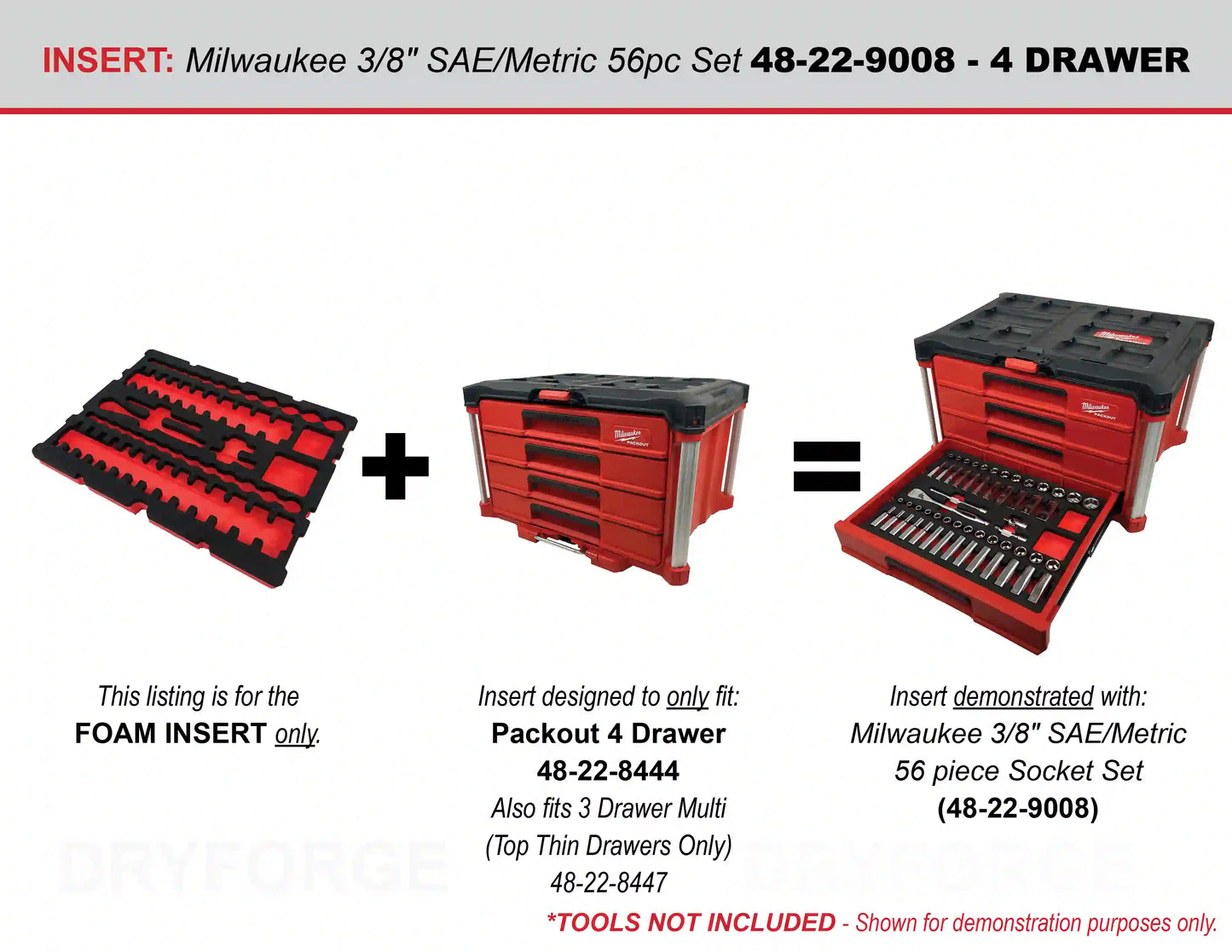 FOAM INSERT to store Milwaukee Socket Set in a Milwaukee Packout 4 Drawer Tool Box 48-22-8444 - Tools/Case NOT Included