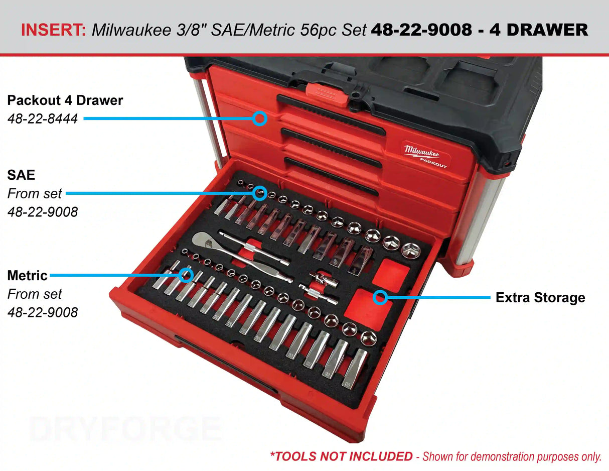 FOAM INSERT to store Milwaukee Socket Set in a Milwaukee Packout 4 Drawer Tool Box 48-22-8444 - Tools/Case NOT Included