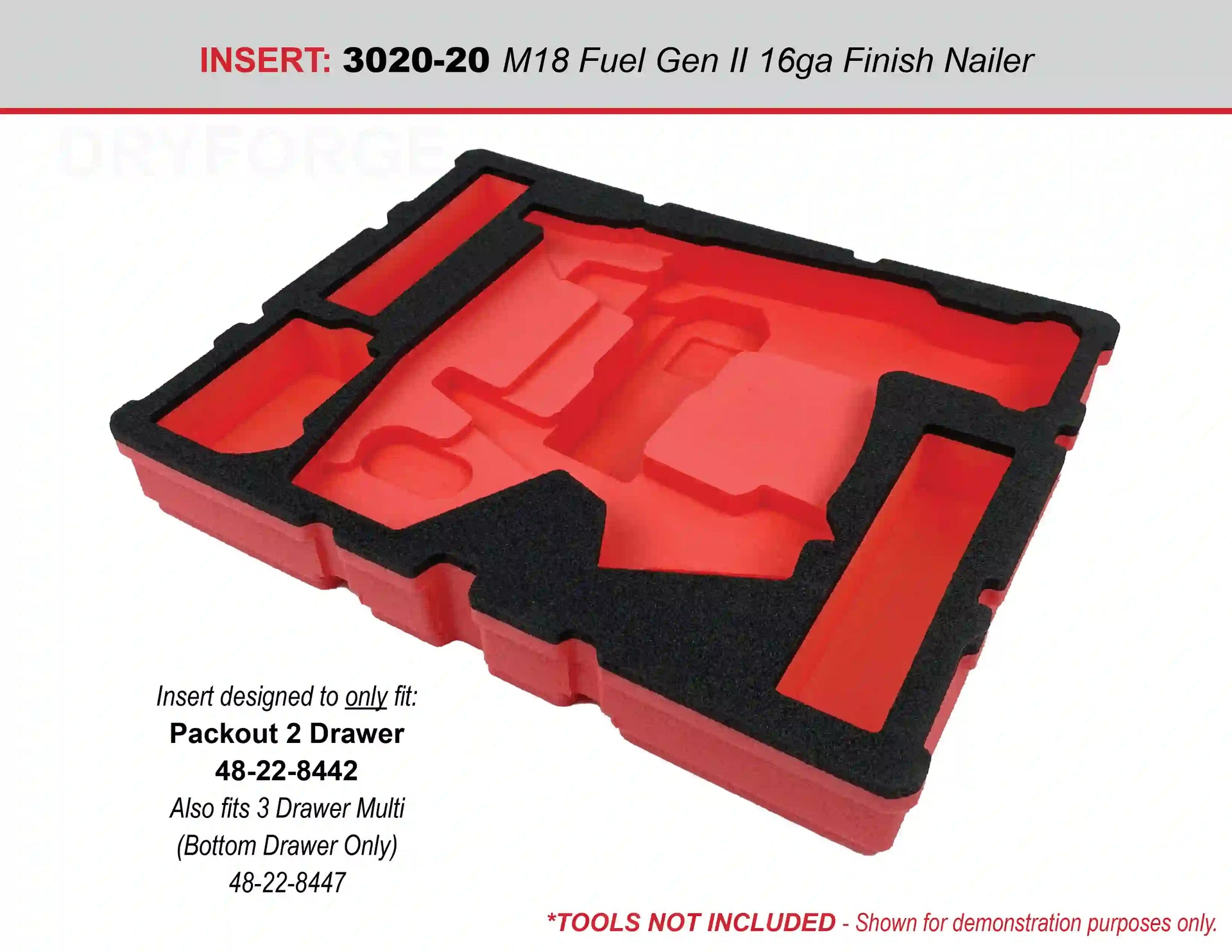FOAM INSERT to store Milwaukee M18 Fuel Gen2 16 Gauge Nailer in a
