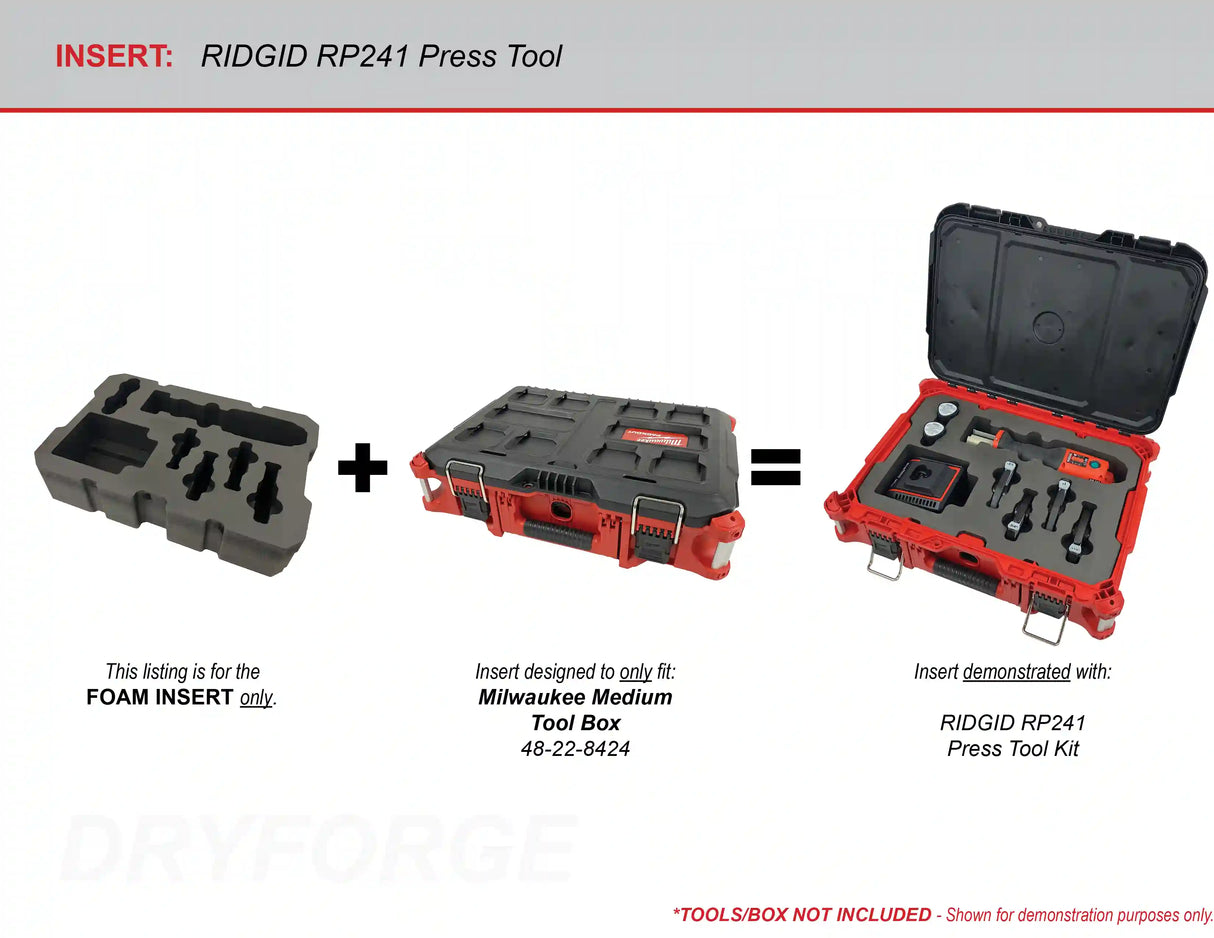 FOAM INSERT to store Ridgid RP 241 Press Tool in a Packout Medium Tool Box - Tools/Case NOT Included