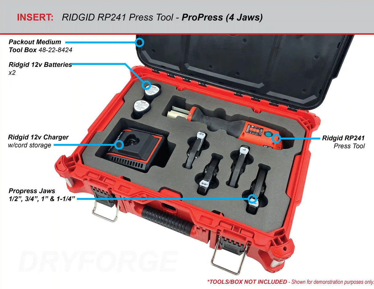 FOAM INSERT to store Ridgid RP 241 Press Tool in a Packout Medium Tool Box - Tools/Case NOT Included