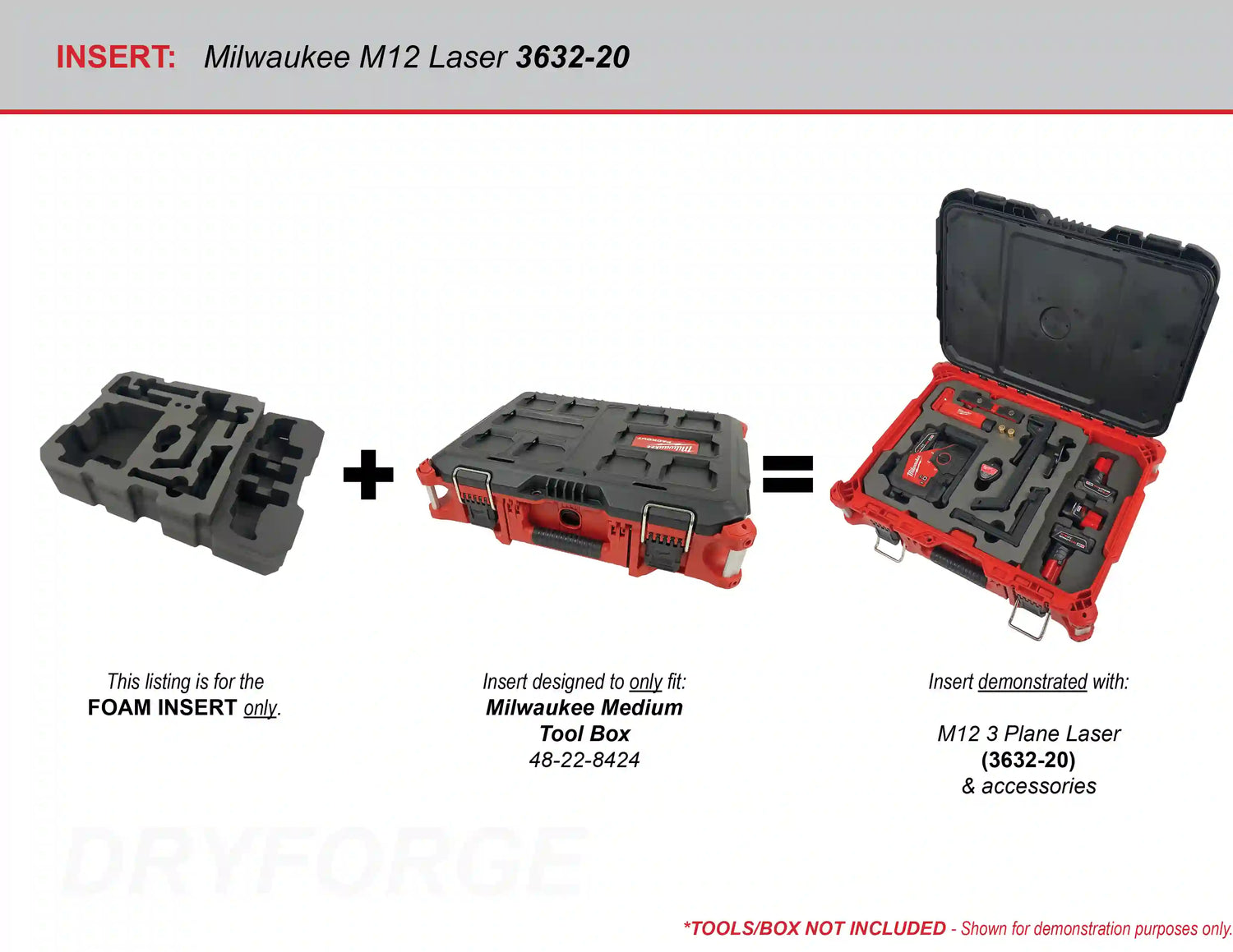 COSMETIC 2nd - FOAM INSERT for M12 3 Plane Laser 3632-20 in Packout Medium Box 48-22-8424 - Tools/Case NOT Included