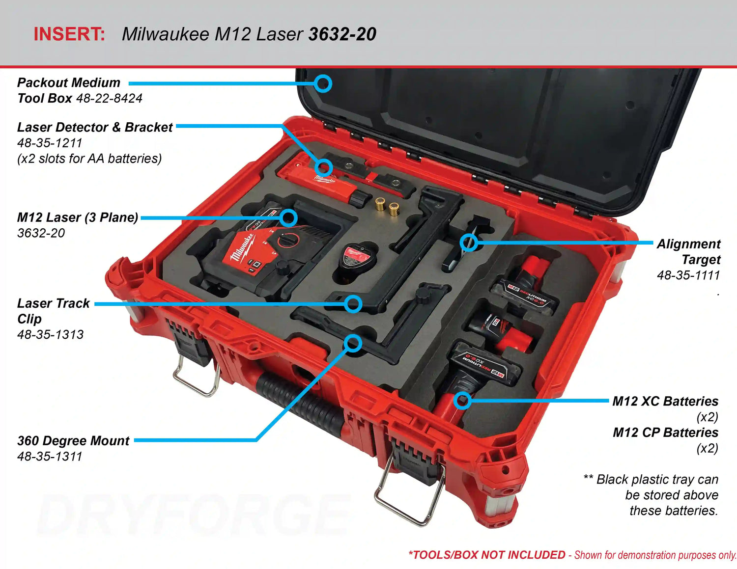 COSMETIC 2nd - FOAM INSERT for M12 3 Plane Laser 3632-20 in Packout Medium Box 48-22-8424 - Tools/Case NOT Included