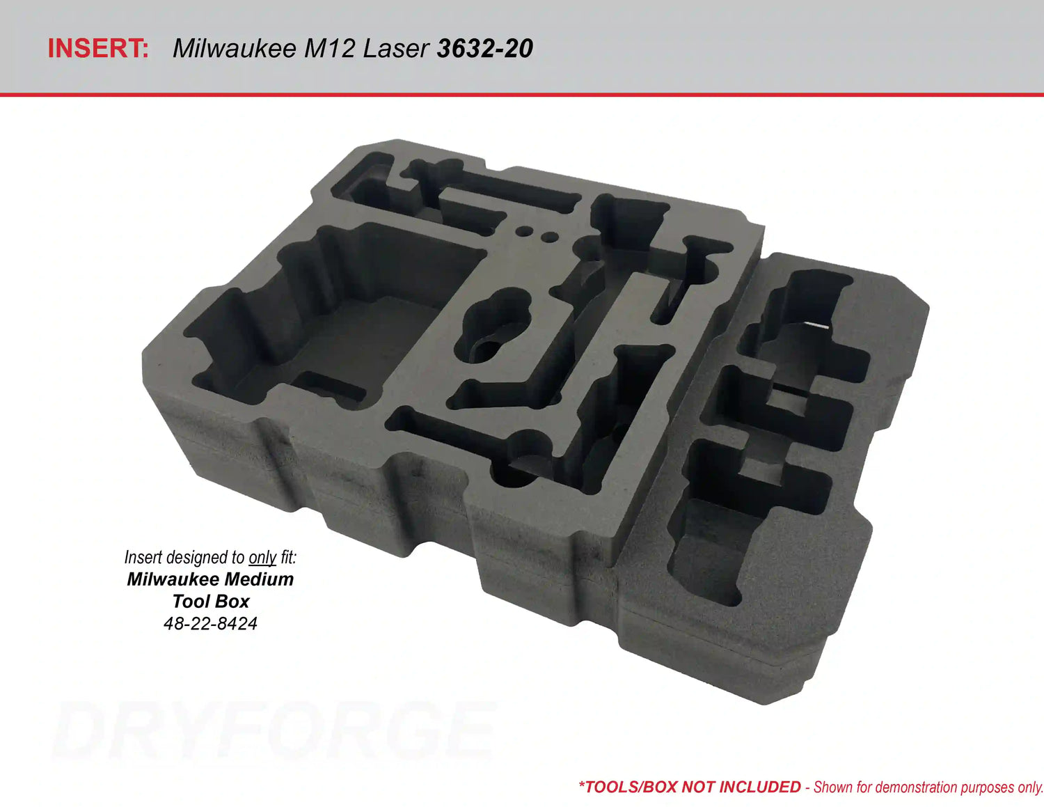 FOAM INSERT to store M12 3 Plane Laser 3632-20 in a Milwaukee Packout Medium Tool Box - Tools/Case NOT Included