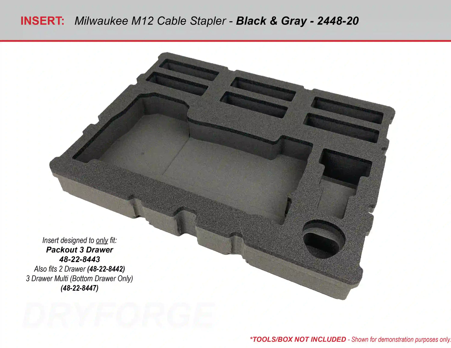 FOAM INSERT to store M12 Cable Stapler 2448-20 in a Milwaukee Packout 3 Drawer Tool Box - Tools/Case NOT Included