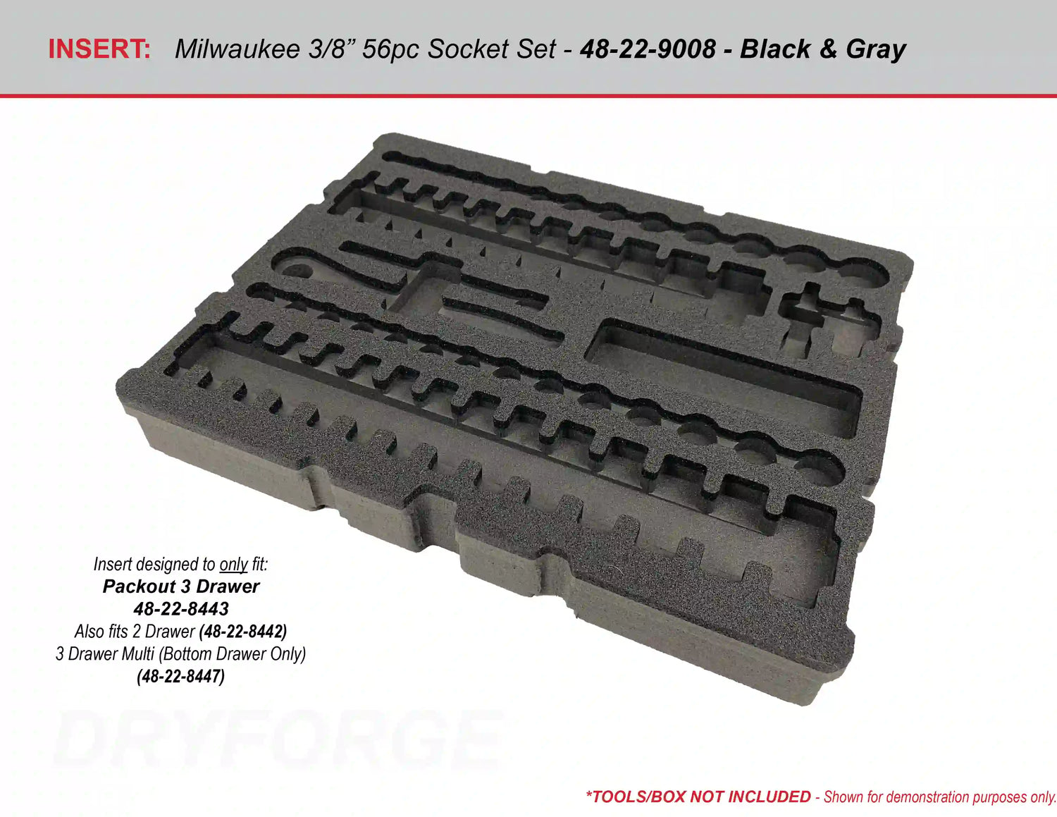 FOAM INSERT to store Milwaukee 56pc Socket Set 48-22-9008 in a Milwaukee Packout 3 Drawer Tool Box 48-22-8443 - Tools/Case NOT Included
