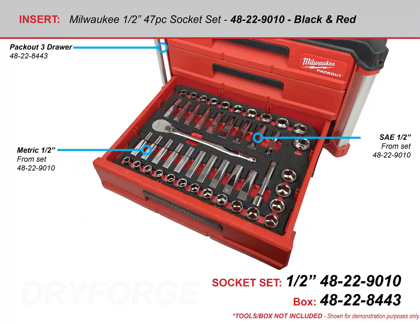 FOAM INSERT to store Milwaukee 56pc Socket Set 48-22-9008 in a Milwaukee Packout 3 Drawer Tool Box 48-22-8443 - Tools/Case NOT Included