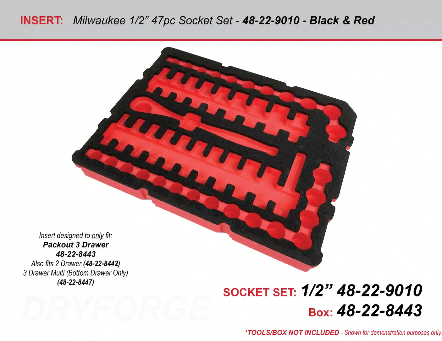 FOAM INSERT to store Milwaukee 56pc Socket Set 48-22-9008 in a Milwaukee Packout 3 Drawer Tool Box 48-22-8443 - Tools/Case NOT Included