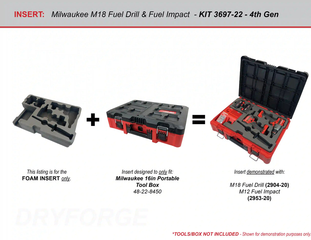 FOAM INSERT to store M18 Fuel Hammer Drill Impact Kit in a Milwaukee Packout 16in Portable Tool Box 48-22-8450 - Tools/Case NOT Included