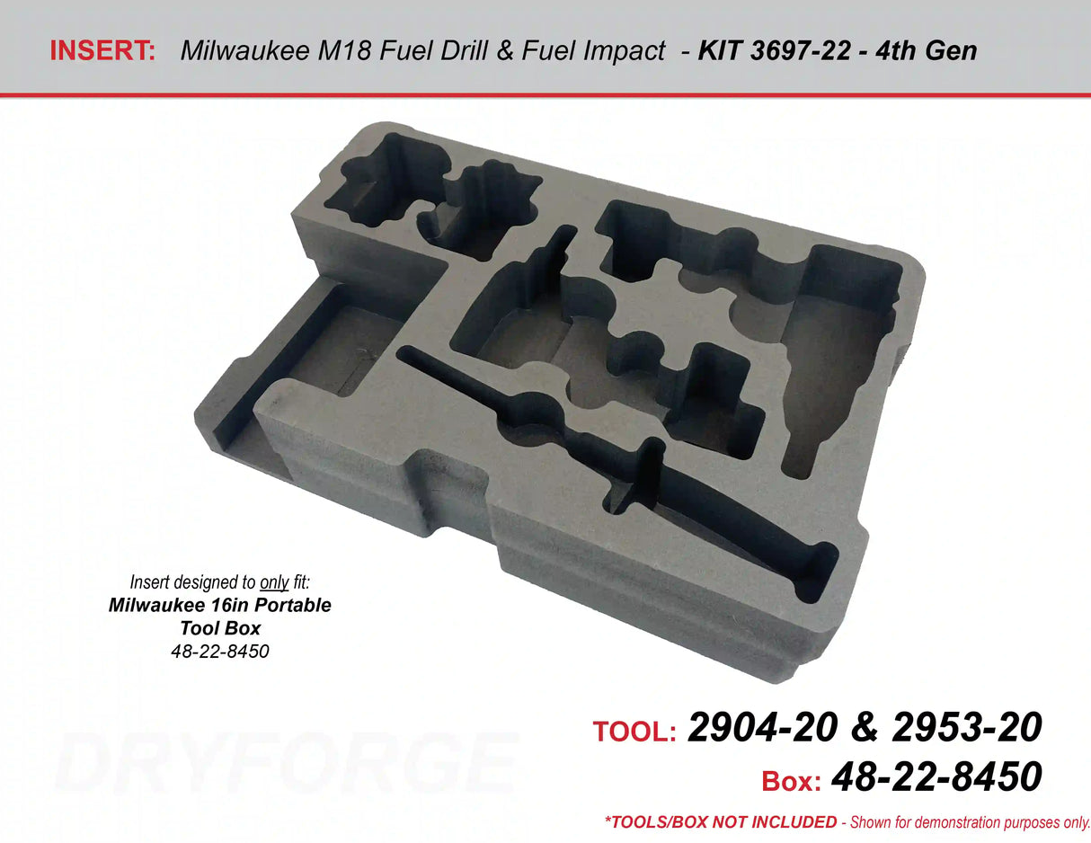 FOAM INSERT to store M18 Fuel Hammer Drill Impact Kit in a Milwaukee Packout 16in Portable Tool Box 48-22-8450 - Tools/Case NOT Included