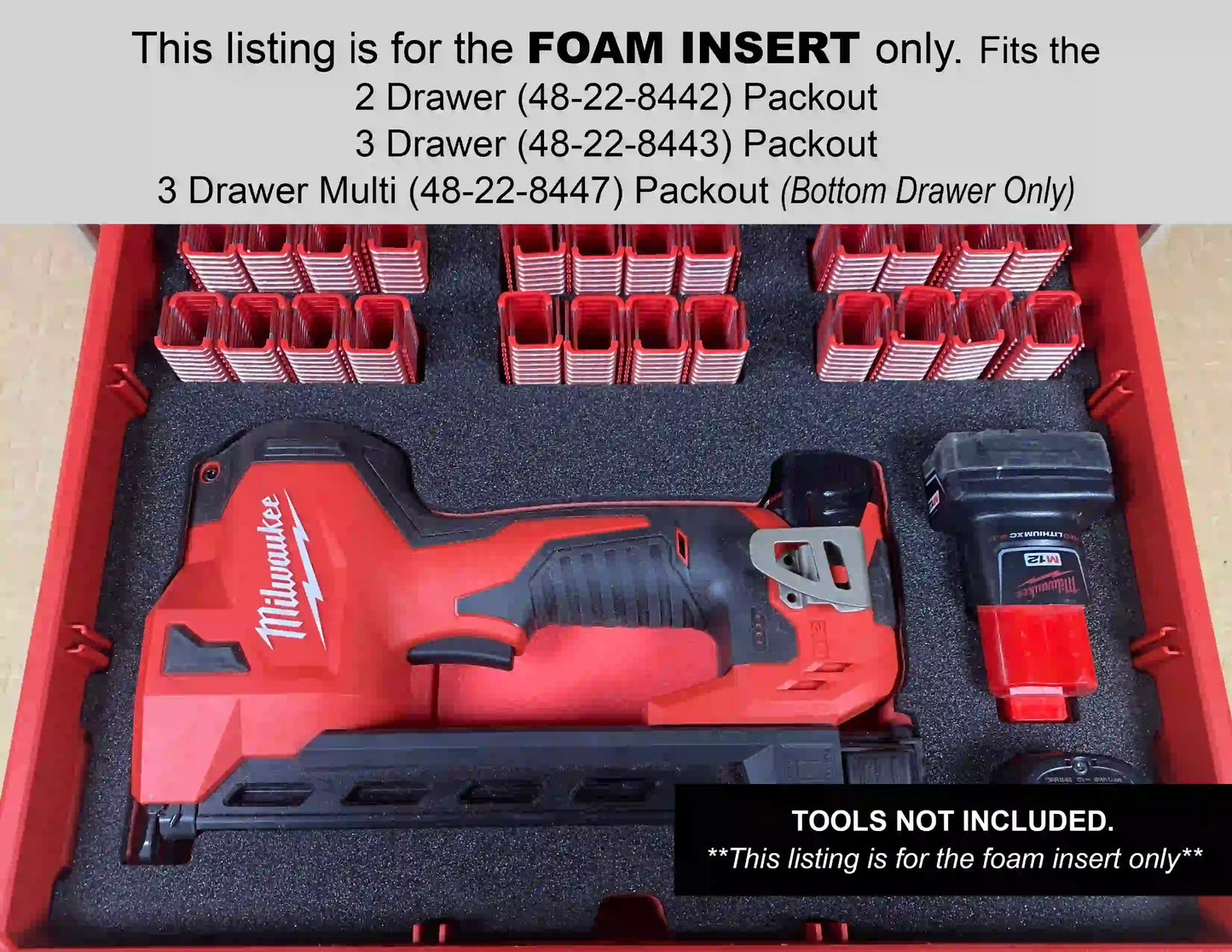 FOAM INSERT to store M12 Cable Stapler 2448-20 in a Milwaukee Packout 3 Drawer Tool Box - Tools NOT Included