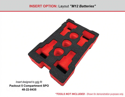 FOAM INSERT to store M12 Charger and M12 Batteries in a Milwaukee Packout 5 Compartment Small Parts Organizer - Tools/Case NOT Included