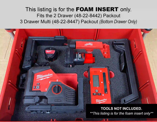 FOAM INSERT to store M12 Green 3 Plane Laser 3632-21 in a Milwaukee Packout 2 Drawer Tool Box - Tools/Case NOT Included