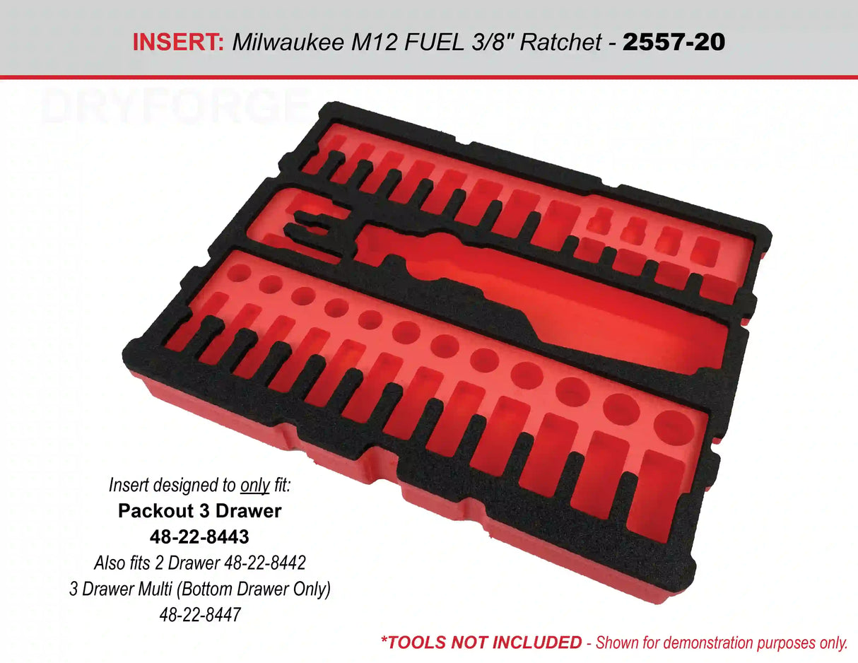 FOAM INSERT to store M12 Ratchet and Shockwave 43 Piece Socket Set in a Milwaukee Packout 3 Drawer Tool Box - Tools/Case NOT Included