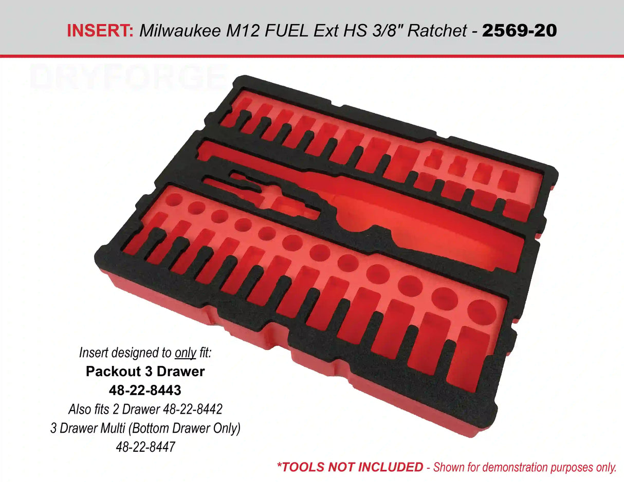 FOAM INSERT to store M12 Ratchet and Shockwave 43 Piece Socket Set in a Milwaukee Packout 3 Drawer Tool Box - Tools/Case NOT Included