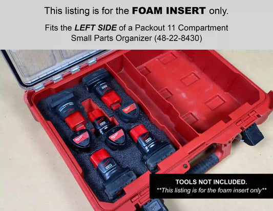 FOAM INSERT to store M12 xc and cp Batteries in a Milwaukee Packout 11 Compartment Tool Box - Tools NOT Included