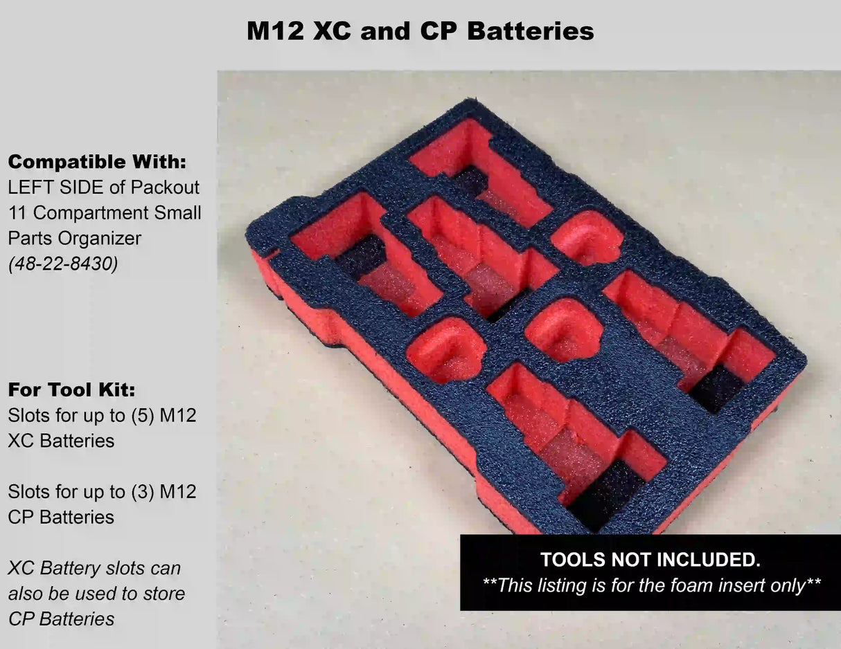 FOAM INSERT to store M12 Charger and Batteries in a Milwaukee Packout 11 Compartment Tool Box - Tools/Case NOT Included