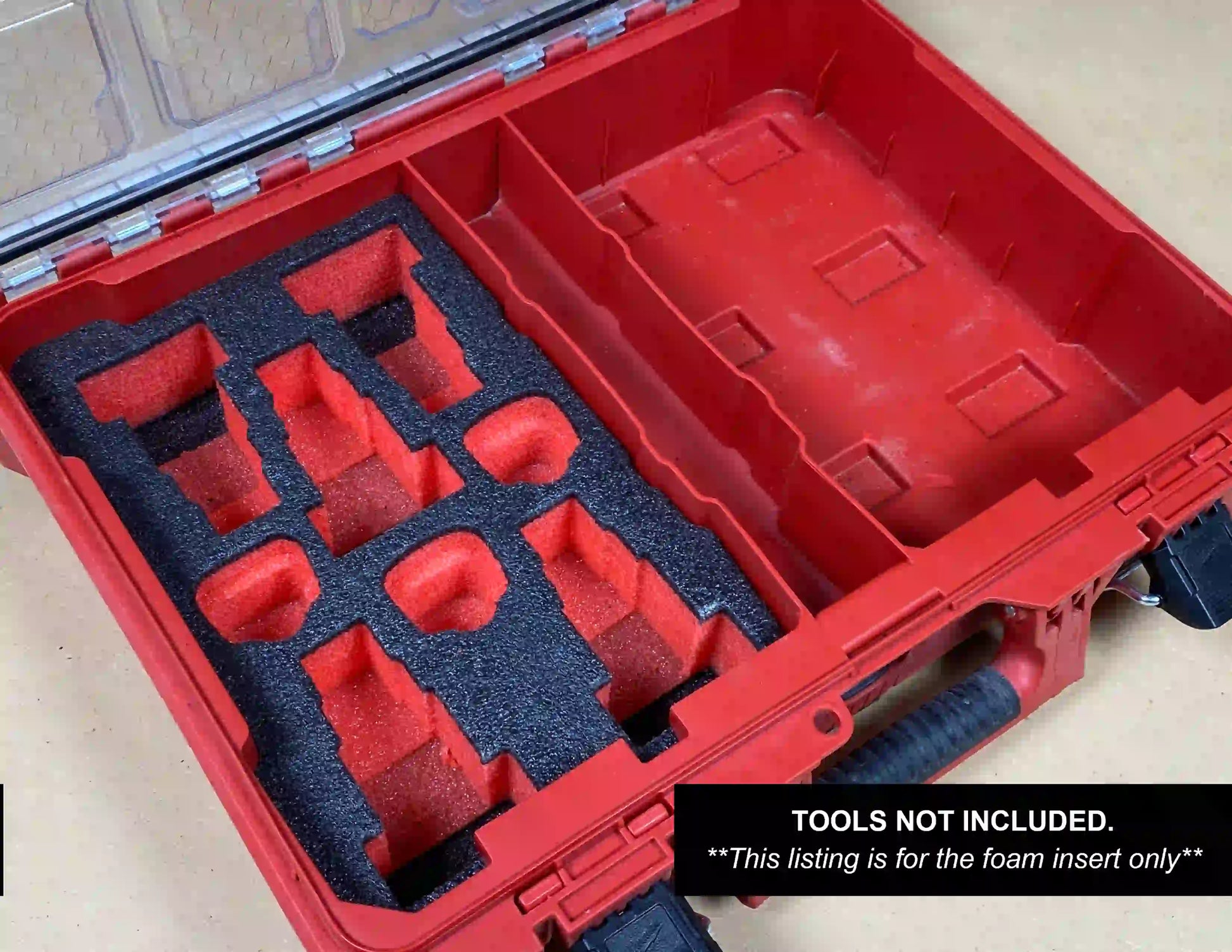 FOAM INSERT to Store M12 Charger and M12 Batteries in a Milwaukee Packout 5 Compartment Small FOAM INSERT to Store M12 Charger and M12 Batteries in a Milwaukee Packout 5 Compartment Small
