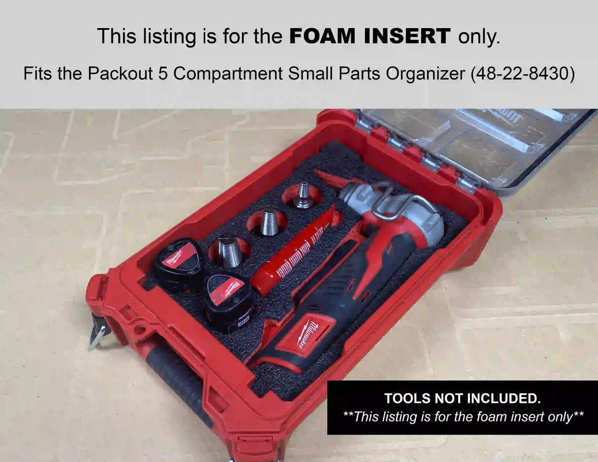 FOAM INSERT to store M12 ProPex Expansion Tool Kit in a Milwaukee Packout 5 Compartment Small Parts Organizer - Tools/Case NOT Included