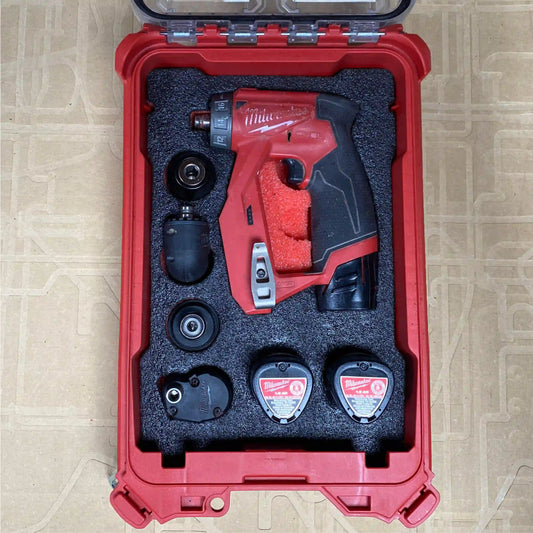 Kaizen foam insert that fits in the milwaukee packout 48-22-8435 5 compartment small parts organizer to store the M12 installation 4-1 drill driver 2505-20